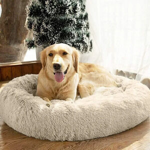 Anti Anxiety Plush Donut Dog Bed for Small Dogs Faux Fur  Cuddler Pet Bed